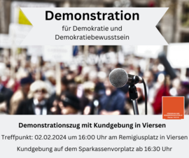 Viersen: Demonstration für Demokratie und Demokratiebewusstsein am 2.2.2024
